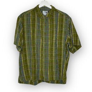 MI Modern Images Green Plaid Silk Blend Short Sleeve Button Up Men’s Size Large